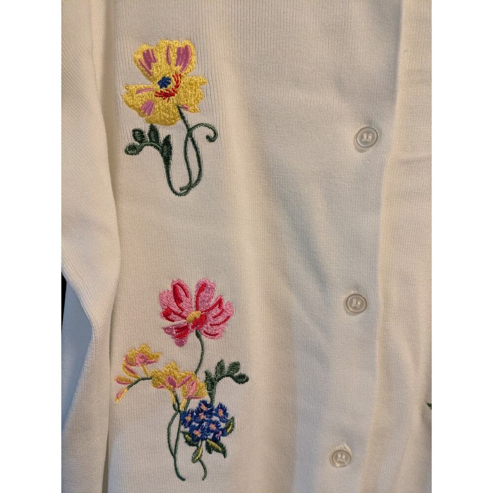 Free Assembly Embroidered Cardigan Sweater with Puff Sleeves, Lightweight M - Picture 2 of 4